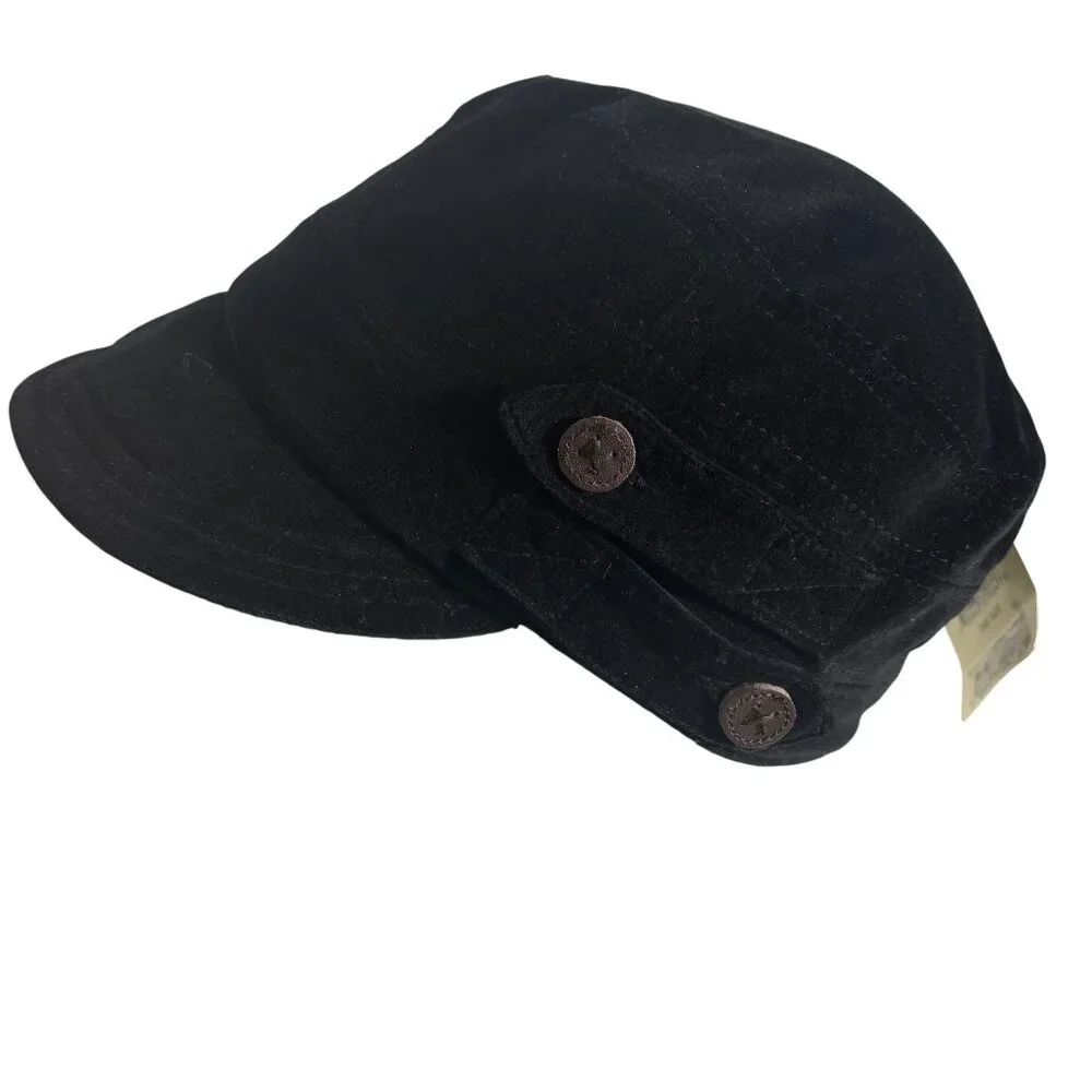 Lucky Brand Black Velvet Newsboy Cap With Button Detail - Picture 4 of 7